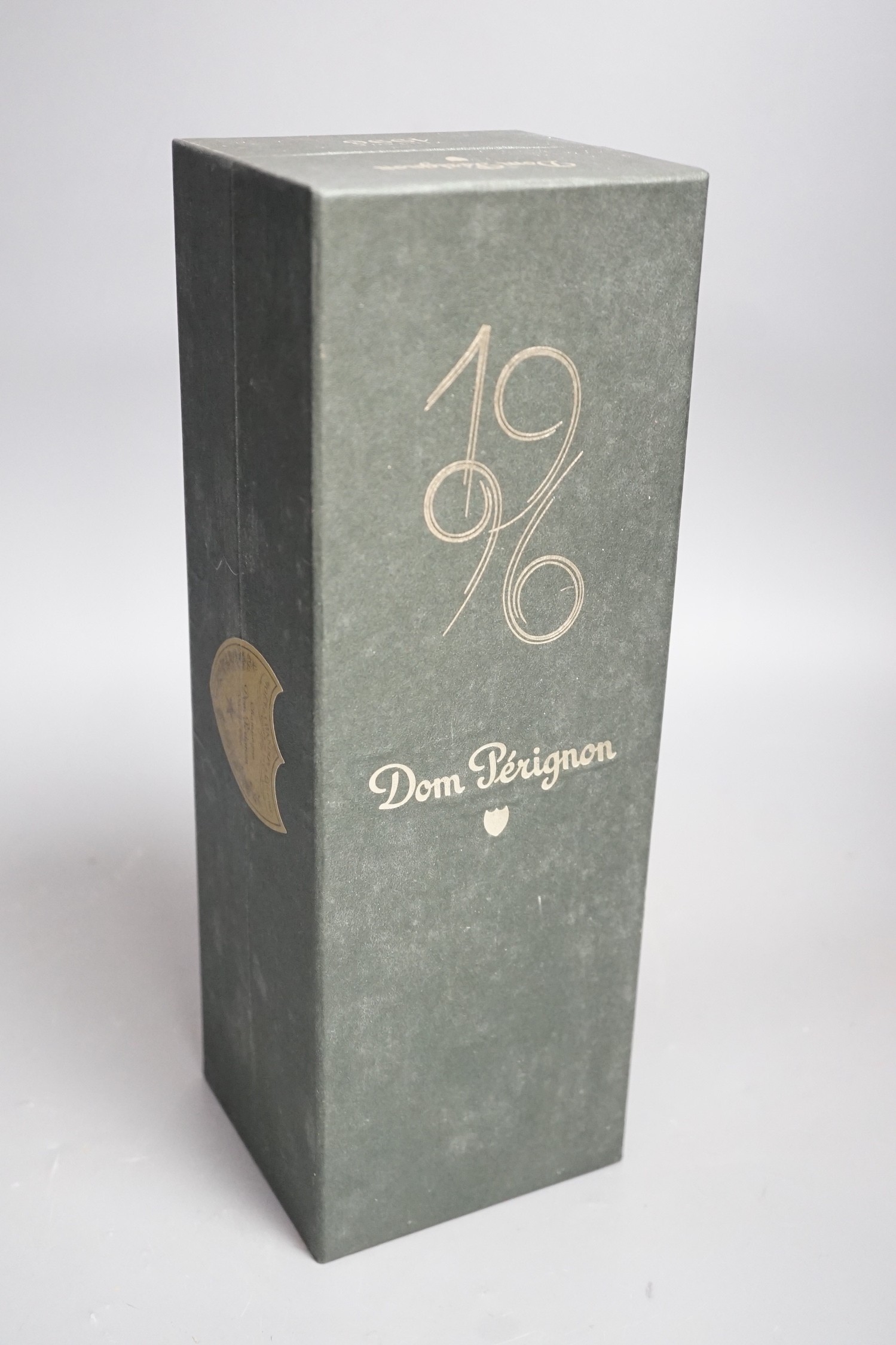 A cased bottle of Dom Perignon 1996 Champagne.